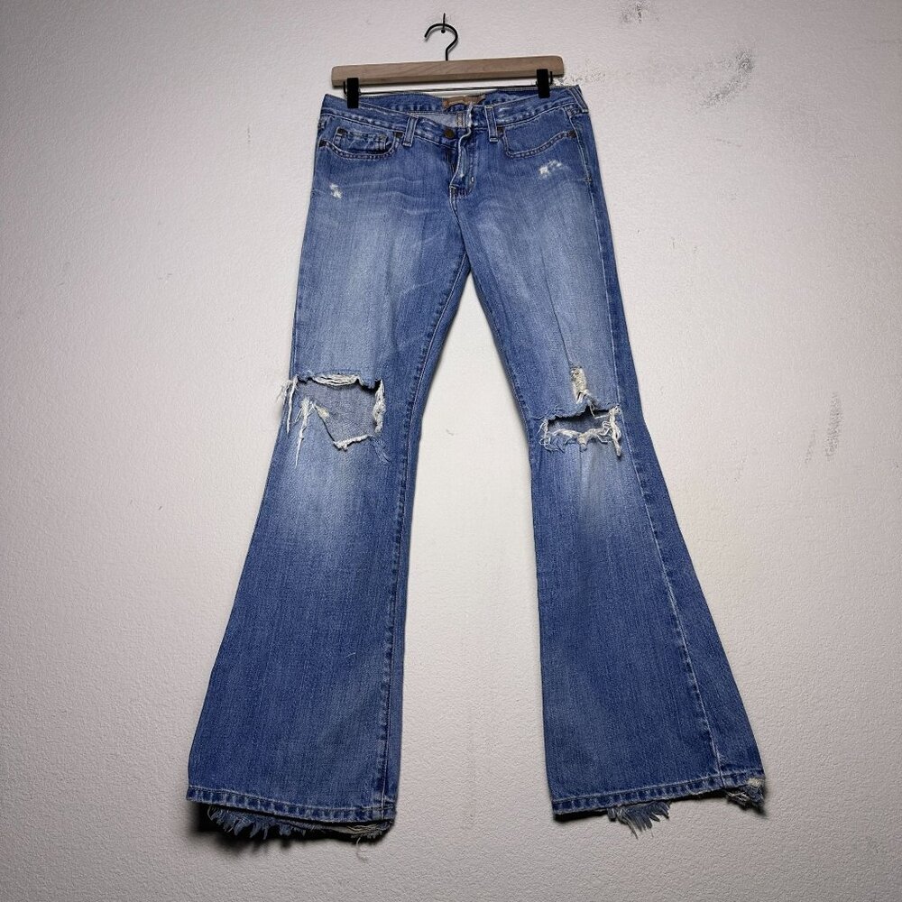 Abercrombie & Fitch Madison Denim Jean Pant Women 6R Flare Blue Distressed Punk